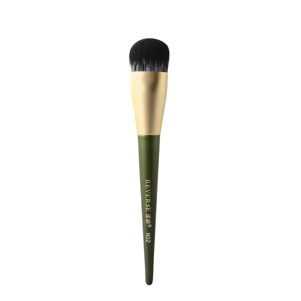 Angled Foundation Brush with Green Handle and Gold Ferrule