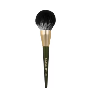 White background of an extra-large loose powder brush with synthetic bristles and an ergonomic handle.